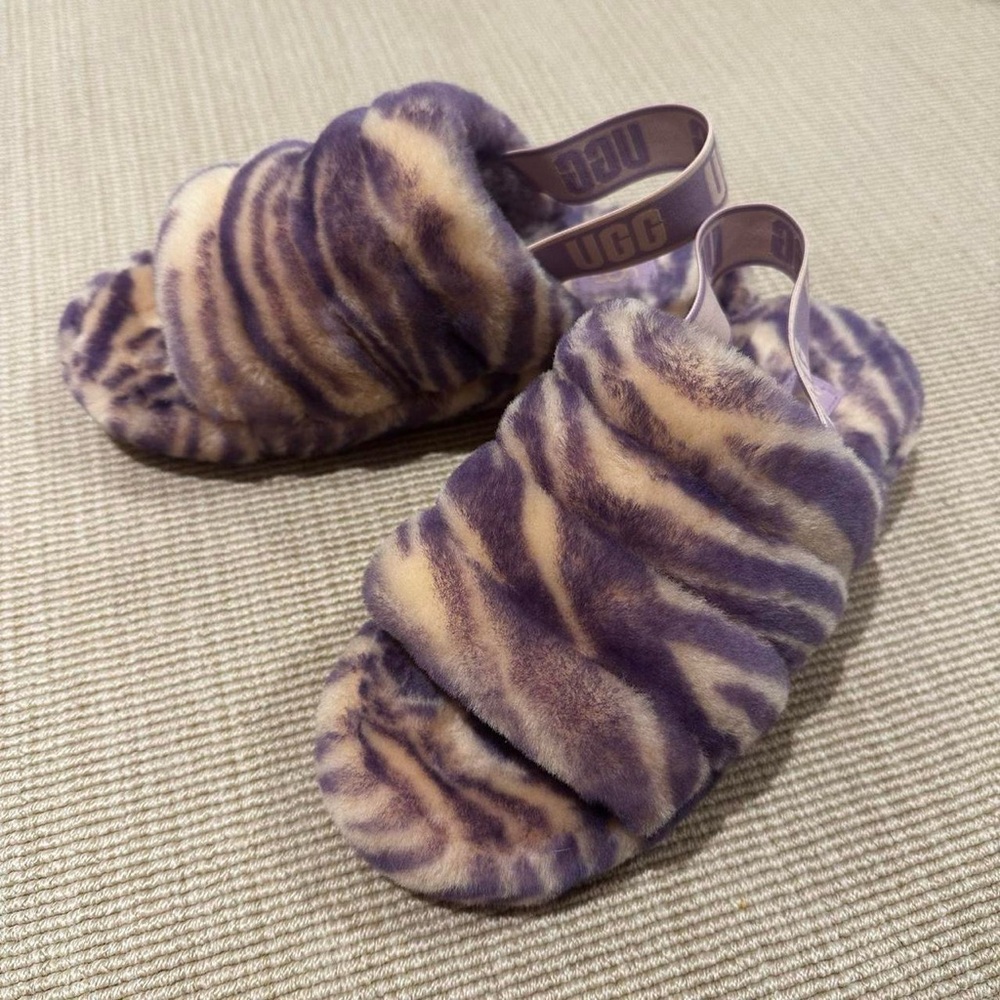 UGG Purple and Cream Fuzzy Sandals